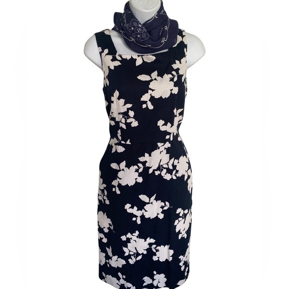 Talbots Sheath Dress - 2 navy /white floral , cotton , - Picture 1 of 8